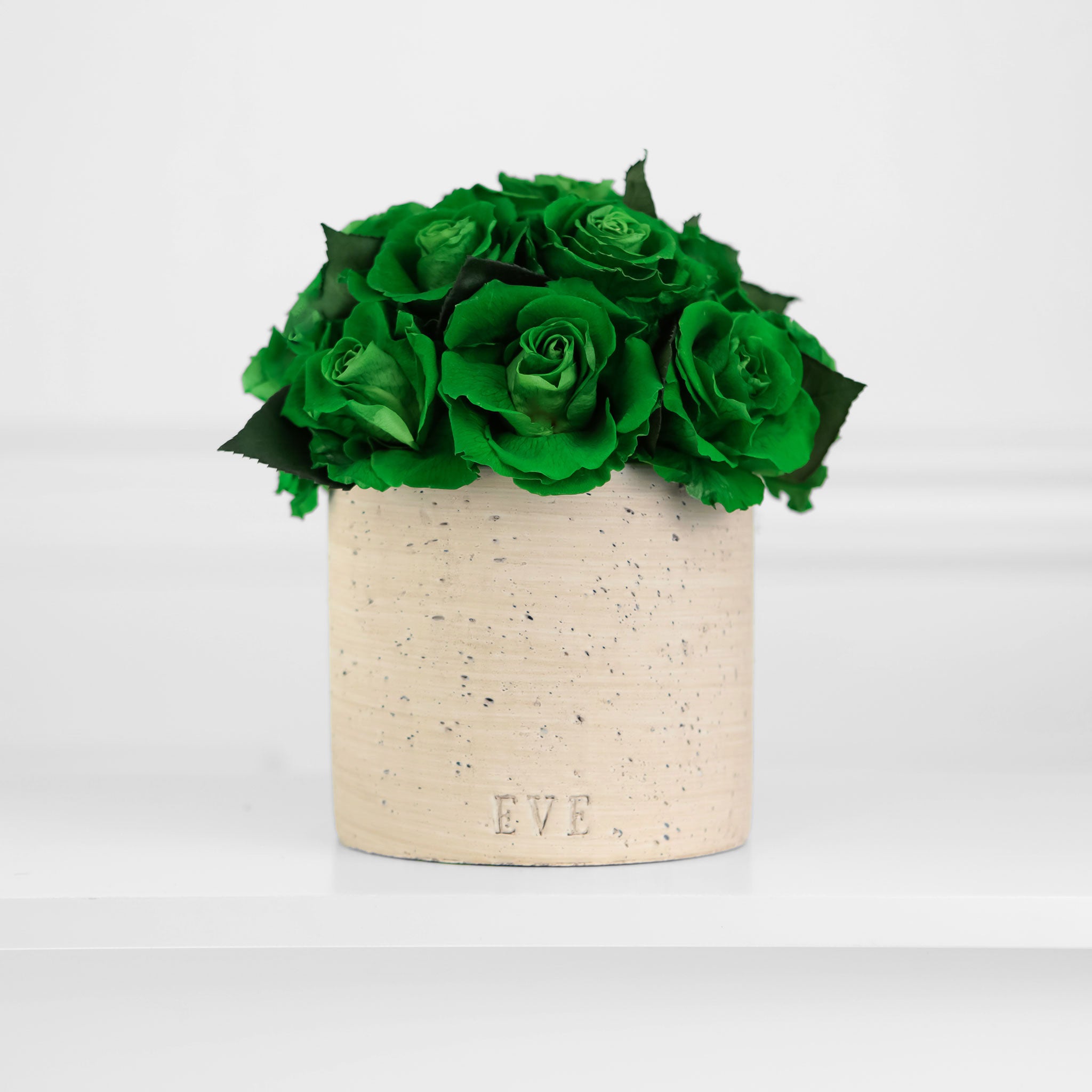 Beige Concrete Vase with Green Roses