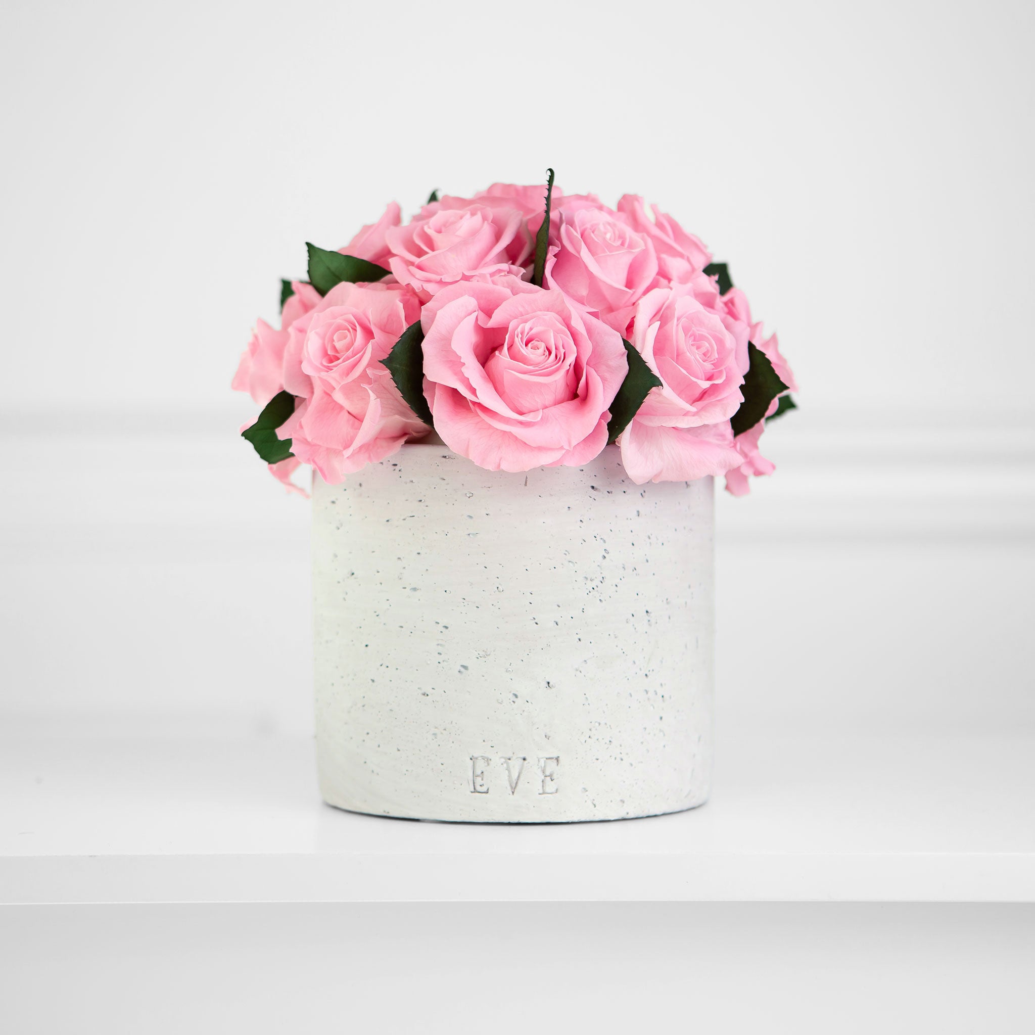 Gray Concrete Vase with  Pink Roses