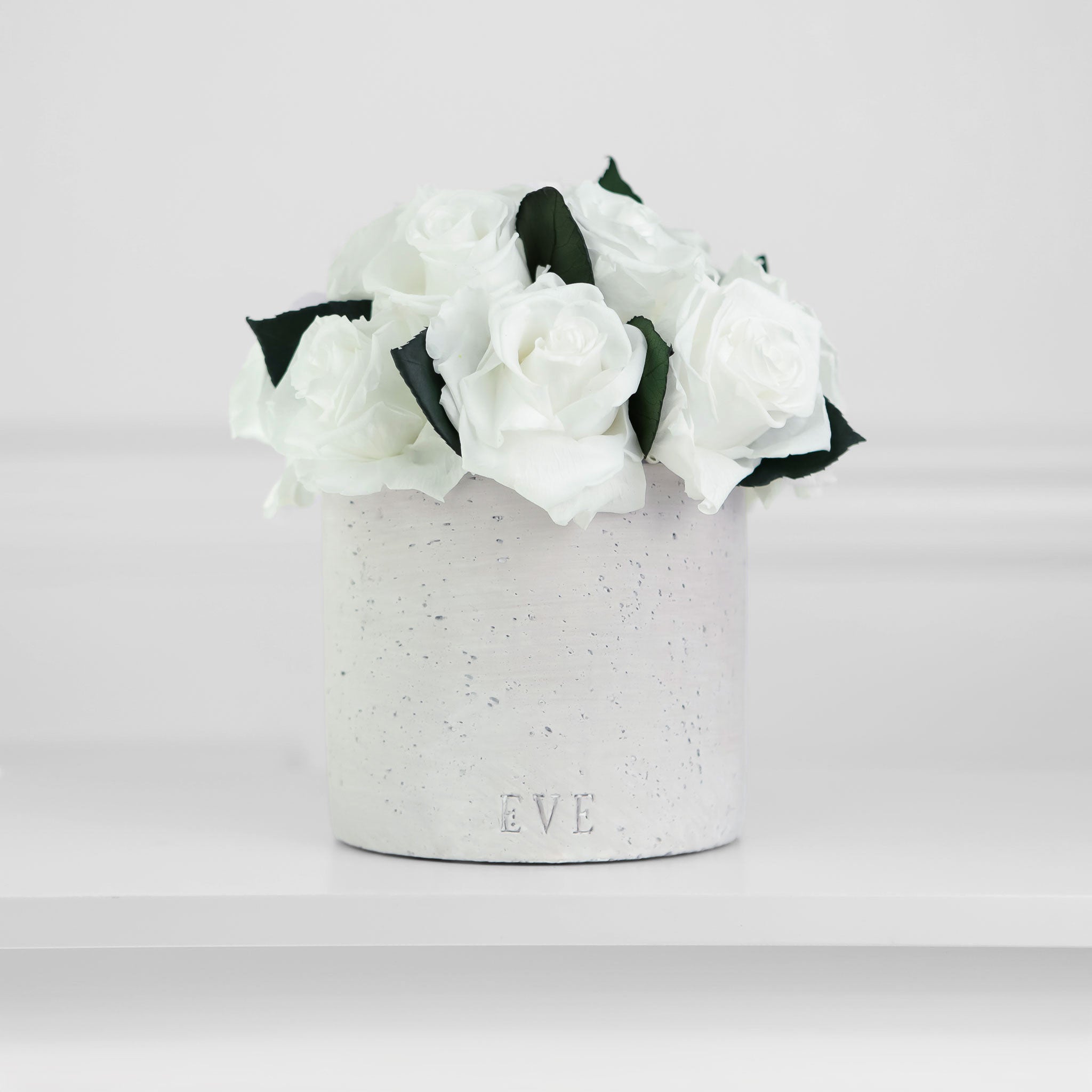 Gray Concrete Vase with White Roses