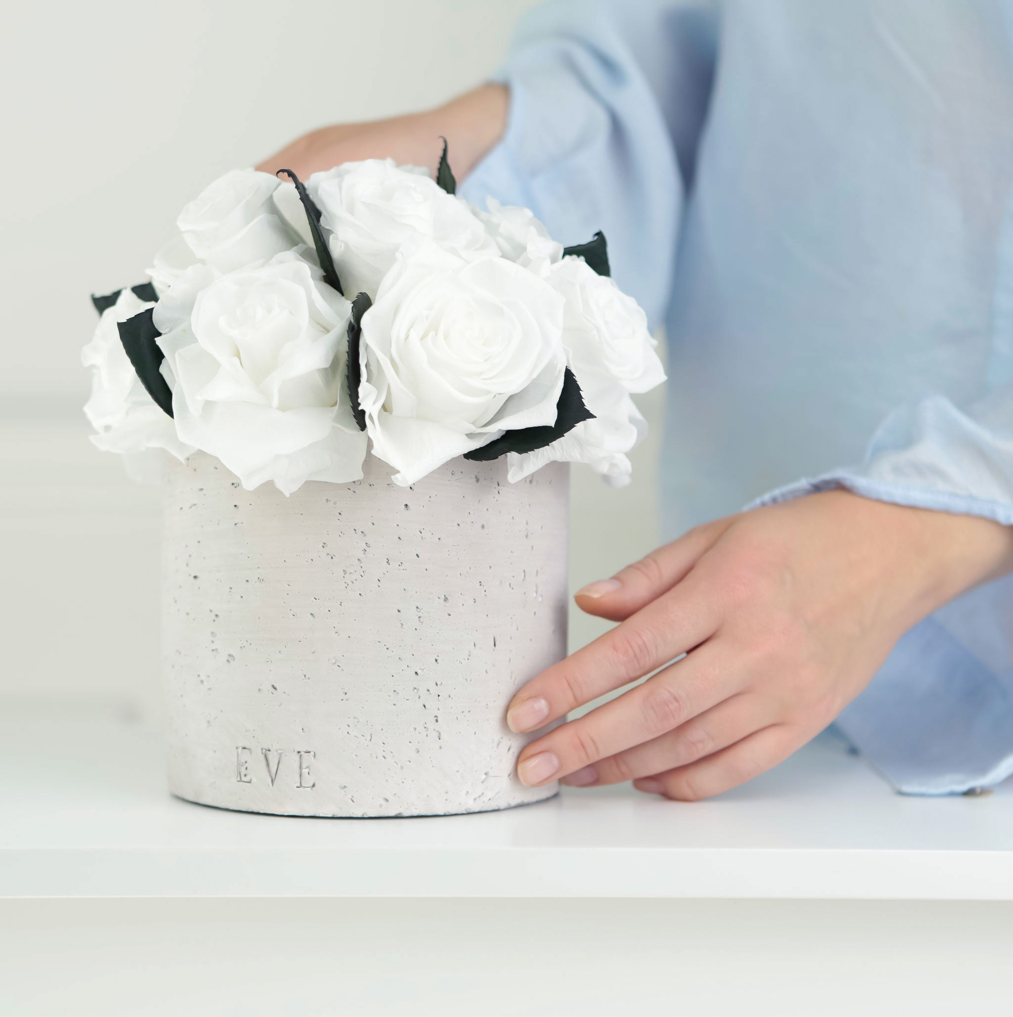 Gray Concrete Vase with White Roses