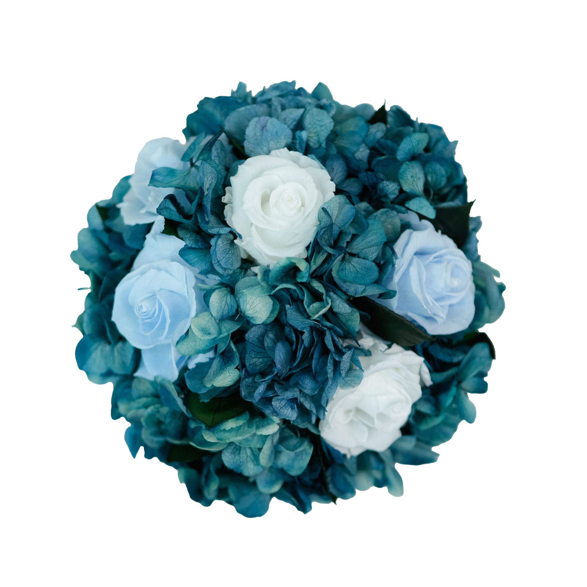 Gray Concrete Vase with Blue Roses and Blue Hydrangea