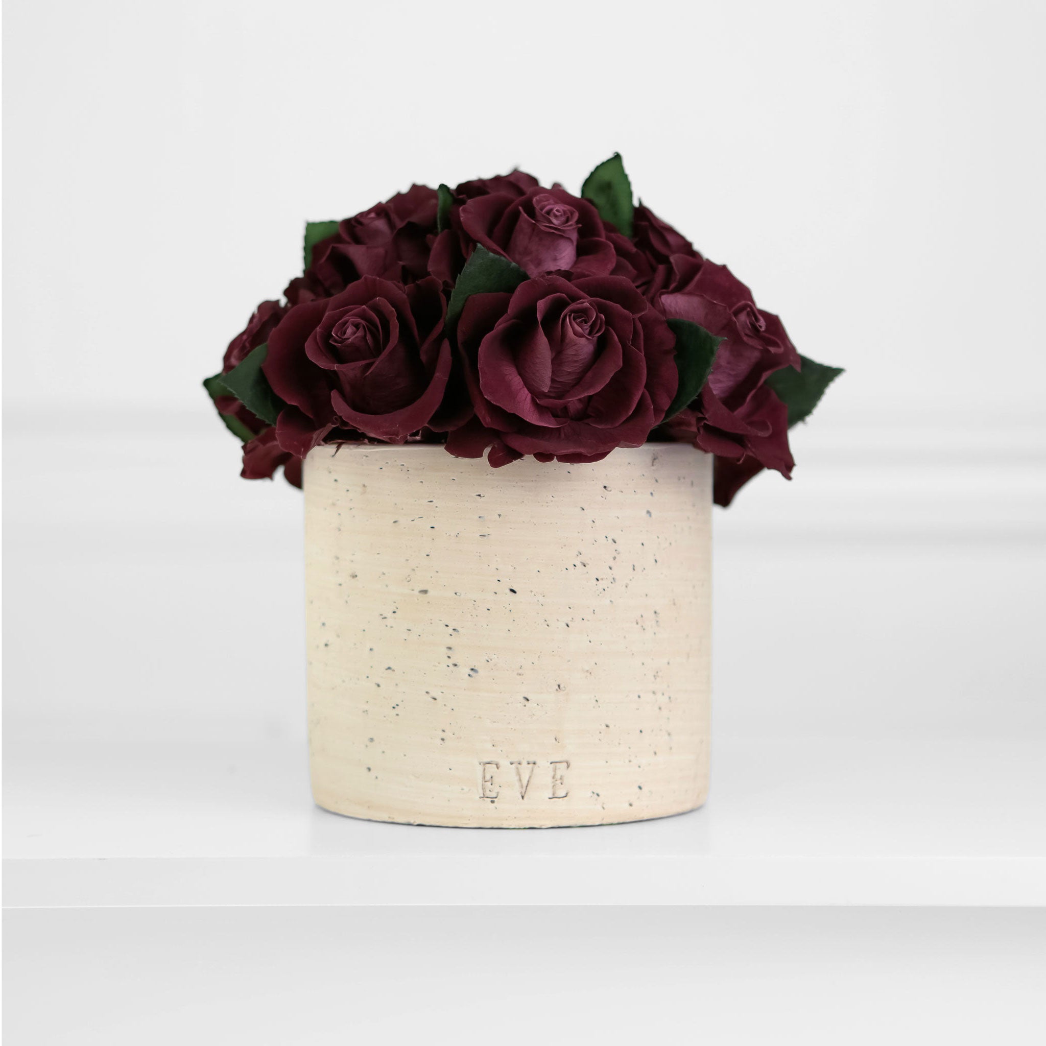 Beige Concrete Vase with Burgundy Roses